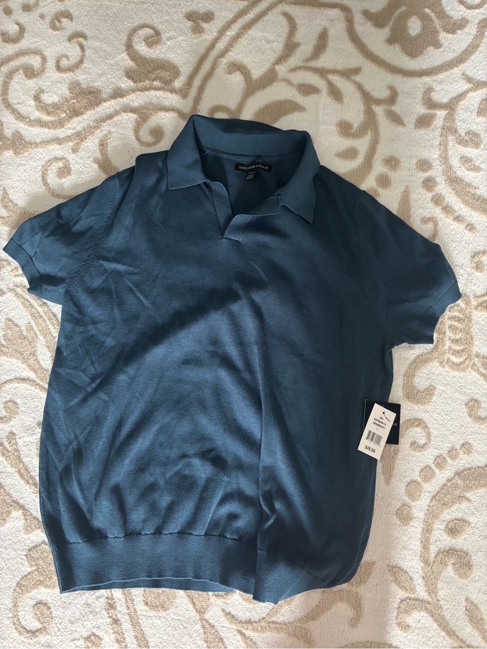 Saks Fifth Avenue Teal Short-Sleeve Knit Polo